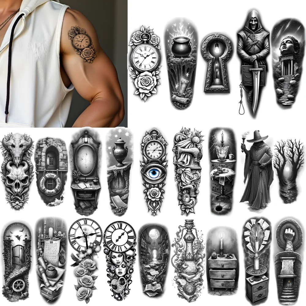 12pcs Temporary Tattoo Tree Black And Grey Realism Keyhole Design Candle With Book Waterproof Long-lasting Body Stickers For
12pcs Temporary Tattoo Tree Black And Grey Realism Keyhole Design Candle With Book Waterproof Long-lasting Body Stickers For