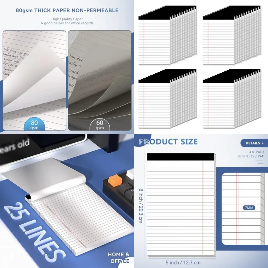 5 x Note Pads of Legal Pads 30 Sheets Notepad College Ruled Small Writing Pads Perforated Pages Paper Pads 0GSM Heavyweight Pap
5 x Note Pads of Legal Pads 30 Sheets Notepad College Ruled Small Writing Pads Perforated Pages Paper Pads 0GSM Heavyweight Pap