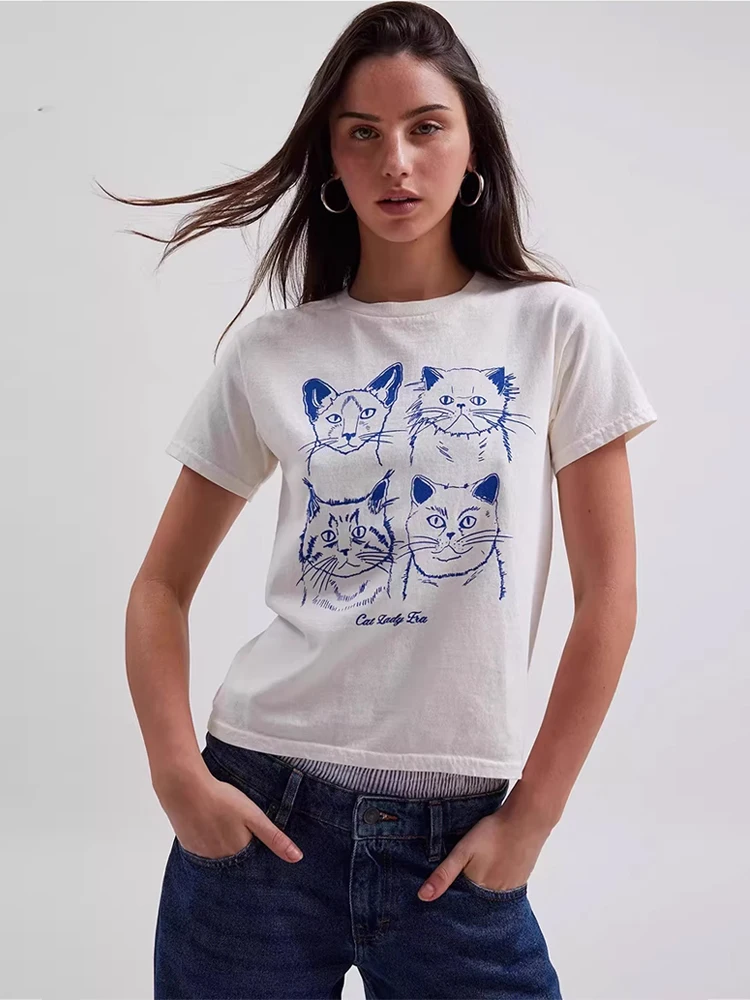 Fun Pattern round Neck Loose Short Sleeve Women's T-shirt Casual Style Pure Cotton Summer Top Shoulder Width Standard
Fun Pattern round Neck Loose Short Sleeve Women's T-shirt Casual Style Pure Cotton Summer Top Shoulder Width Standard