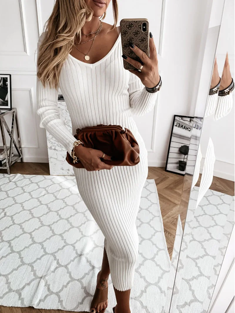 High quality Women's Long Sleeve Ribbed Midi Dress Bodycon Pencil Dress Elegant Ladies Monochromatic Autumn Winter 2023
High quality Women's Long Sleeve Ribbed Midi Dress Bodycon Pencil Dress Elegant Ladies Monochromatic Autumn Winter 2023