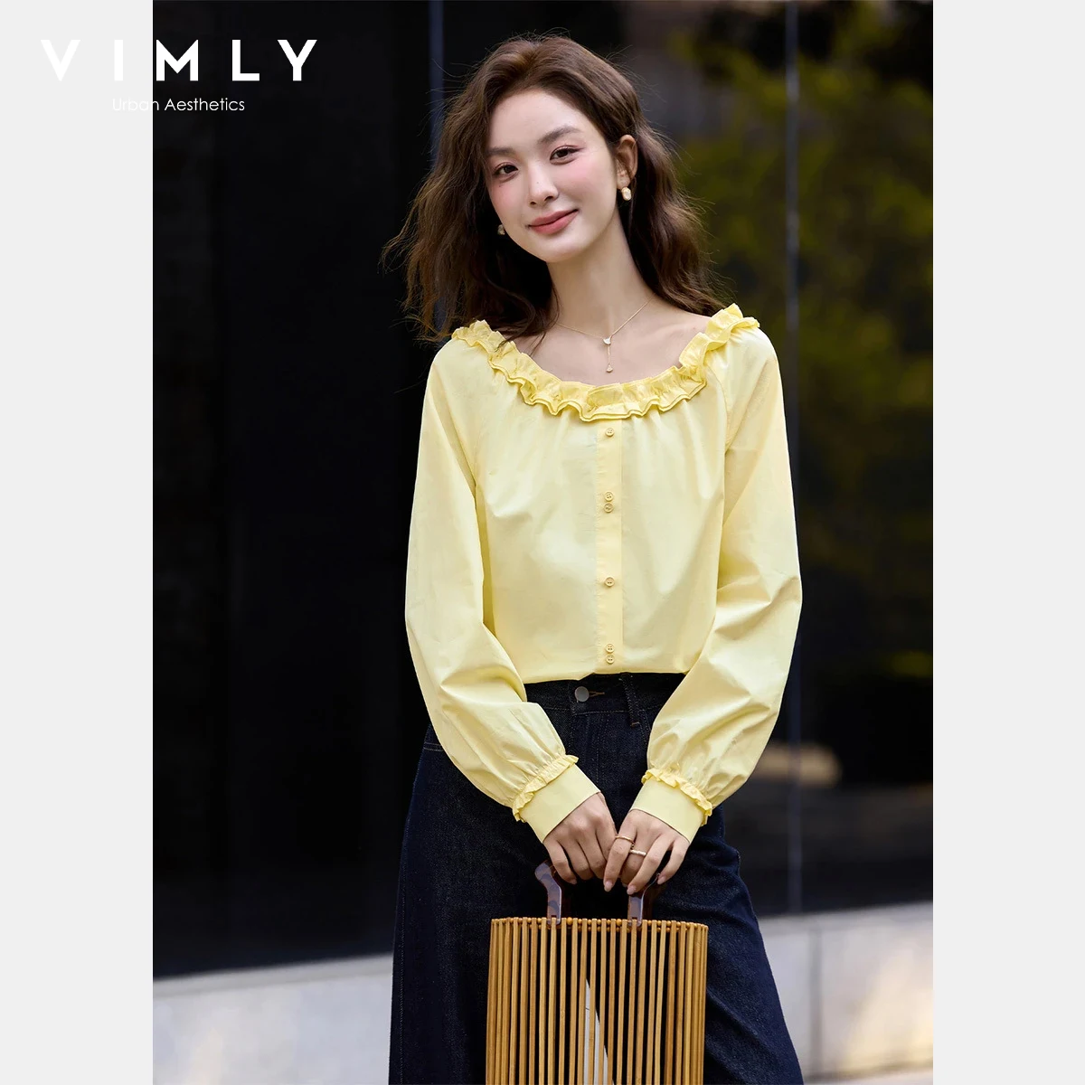 Женская однотонная рубашка VIMLY, новинка весны 2026, модная хлопковая блузка с рюшами и открытыми плечами, с длинным рукавом, повседневная, A3726
Женская однотонная рубашка VIMLY, новинка весны 2026, модная хлопковая блузка с рюшами и открытыми плечами, с длинным рукавом, повседневная, A3726