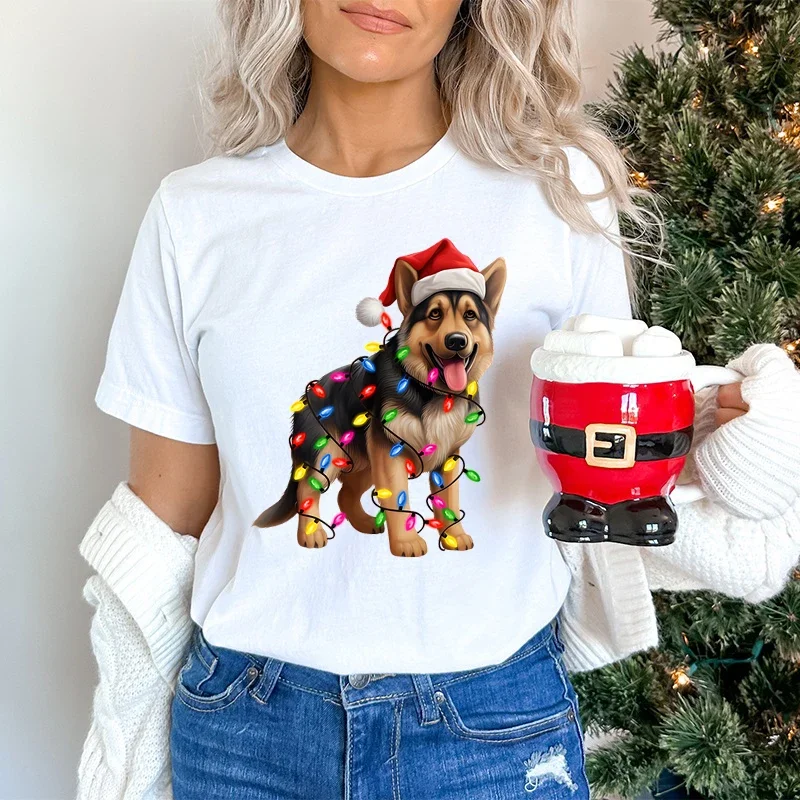 Woman T-shirts Santa Dog Lover Gift Merry Christmas T-shirt Cute Dog Lights Festive Classic Tops Girls Funny Animal Graphic Tees
Woman T-shirts Santa Dog Lover Gift Merry Christmas T-shirt Cute Dog Lights Festive Classic Tops Girls Funny Animal Graphic Tees