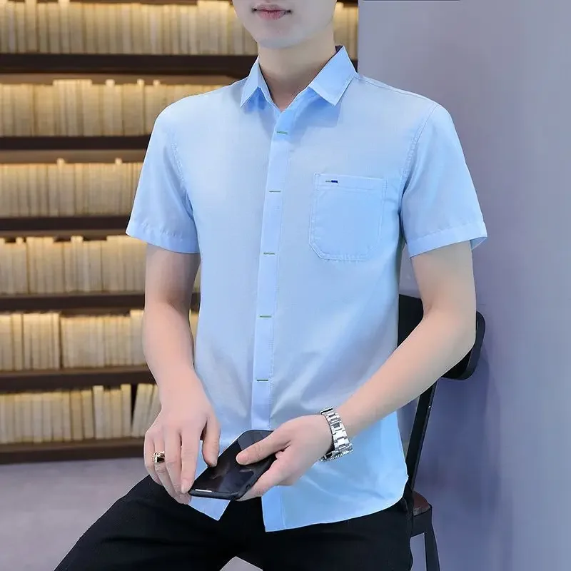 White Shirts for Men Short Sleeve with Pocket Man Shirt Plain Blue Summer Silk Elegant Korean Style Designer Cotton Original
White Shirts for Men Short Sleeve with Pocket Man Shirt Plain Blue Summer Silk Elegant Korean Style Designer Cotton Original