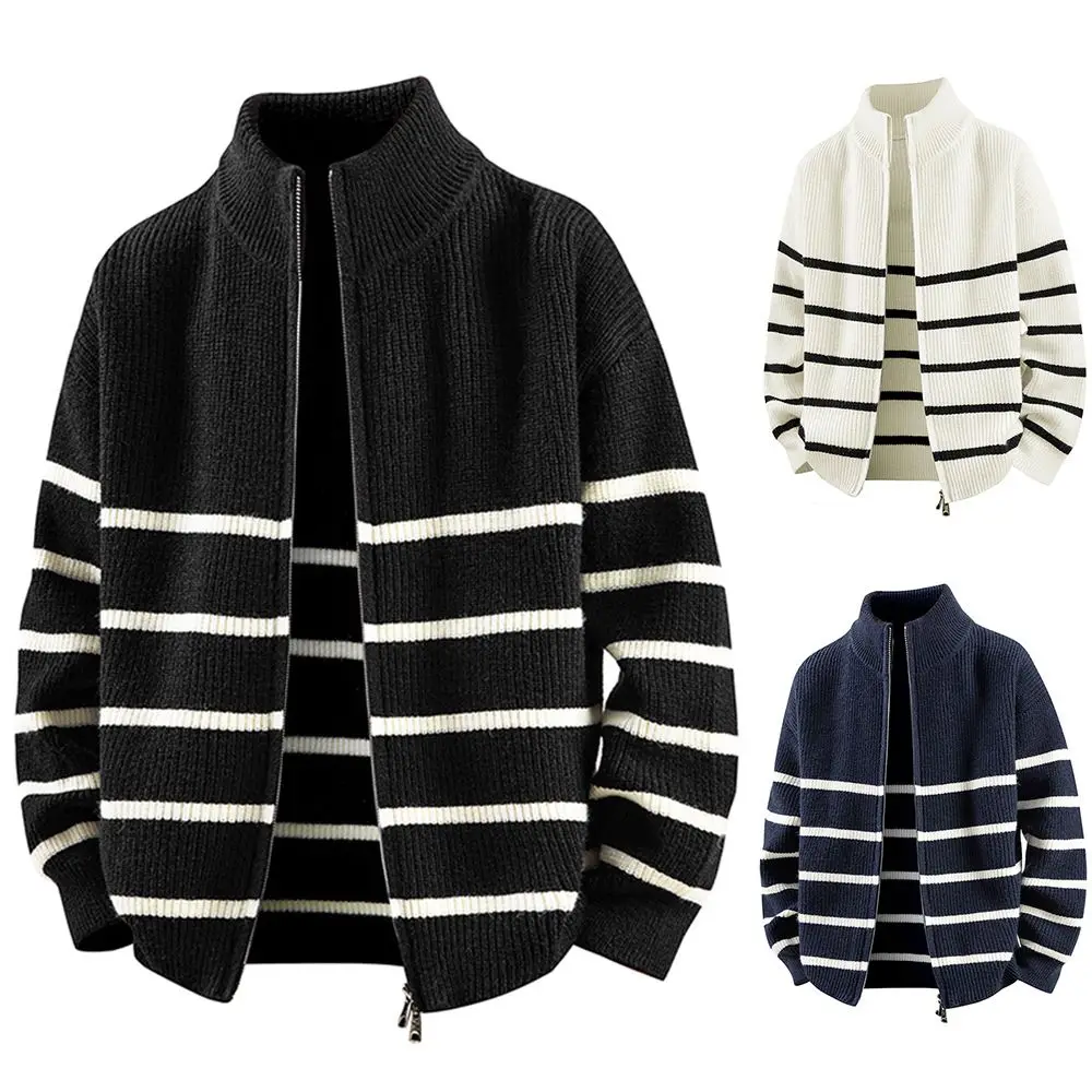 Повседневный мужской вязаный свитер с застежкой-молнией в черную и белую полоску, воротник-стойка, свободная посадка, осенне-зимняя верхняя одежда
Повседневный мужской вязаный свитер с застежкой-молнией в черную и белую полоску, воротник-стойка, свободная посадка, осенне-зимняя верхняя одежда