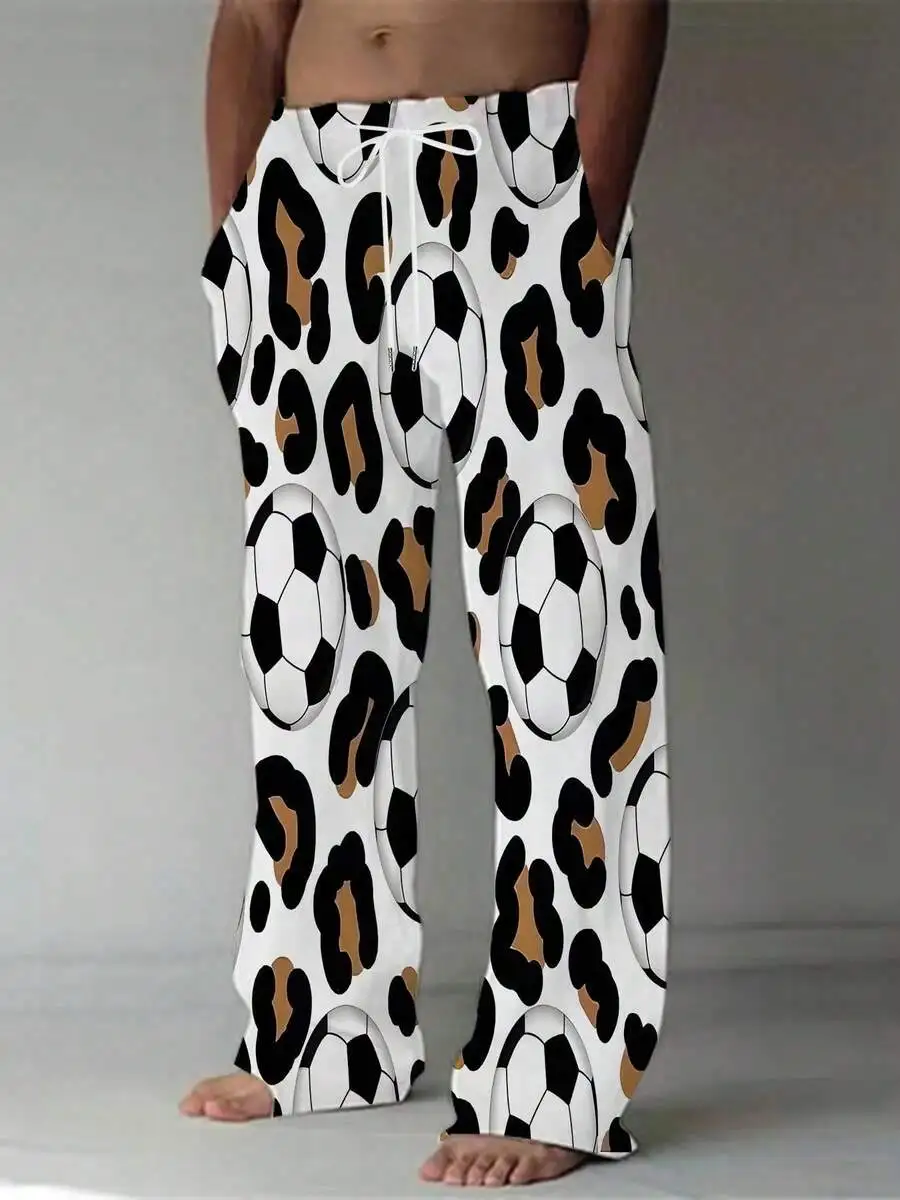 Mens Loose Fit Drawstring Pants With 3D Soccer Ball And Leopard Print Design For Casual Summer Wear
Mens Loose Fit Drawstring Pants With 3D Soccer Ball And Leopard Print Design For Casual Summer Wear