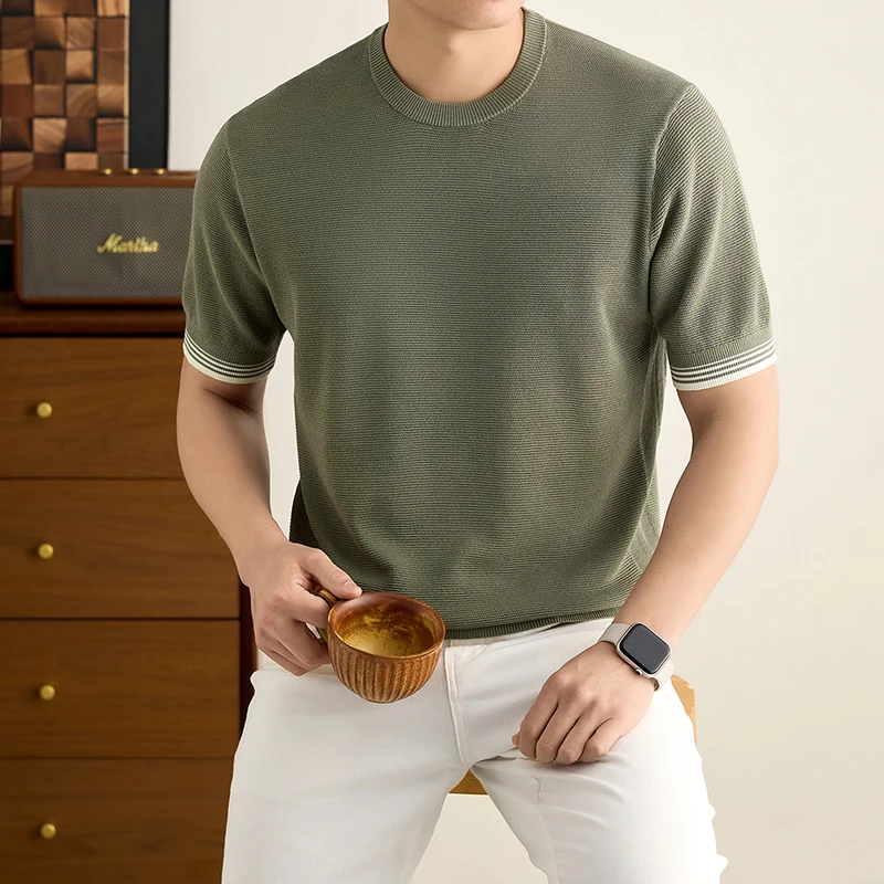 2026 Spring Summer Men Trendy Knitwear Classic O-Neck Knitting Tops Short Sleeve Viscose T-shirt Pullover Breathable Knit Shirt
2026 Spring Summer Men Trendy Knitwear Classic O-Neck Knitting Tops Short Sleeve Viscose T-shirt Pullover Breathable Knit Shirt