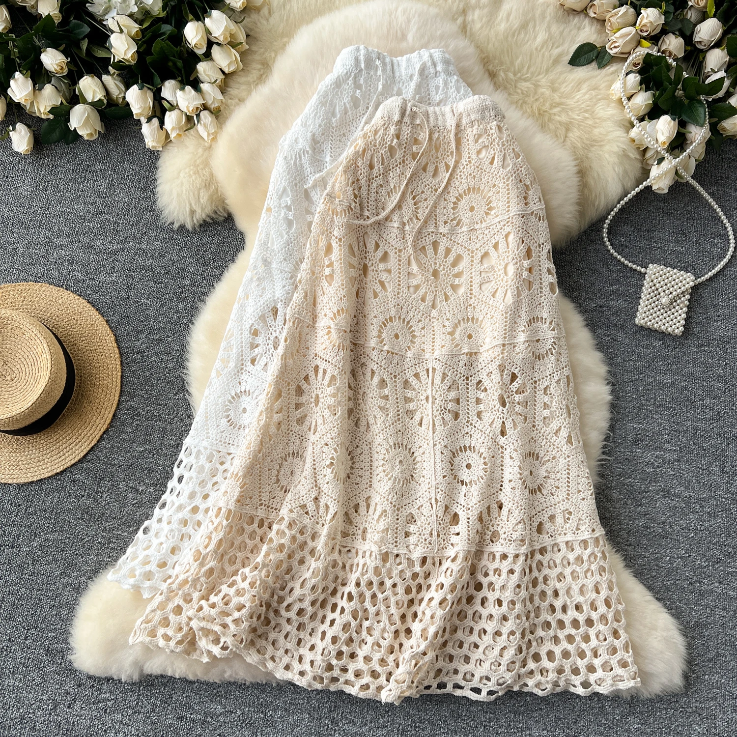 2025 Spring/Autumn Beach Vacation Women Skirts Hollow Crochet Knit Drawst Waisted Bohemian Beach Swing Skirt Boho Female Jupe
2025 Spring/Autumn Beach Vacation Women Skirts Hollow Crochet Knit Drawst Waisted Bohemian Beach Swing Skirt Boho Female Jupe