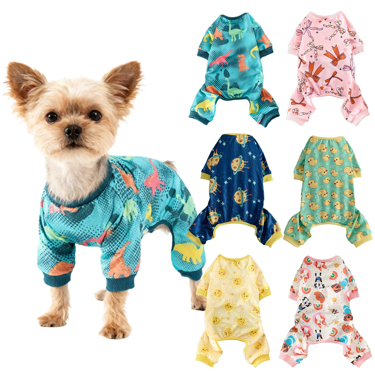 Dog Pajamas Cute Yellow Duck Dinosaur Planet Sun Pattern Dog Jumpsuit Autumn Puppy Jammies Onesies Clothes for Small Medium Dogs
Dog Pajamas Cute Yellow Duck Dinosaur Planet Sun Pattern Dog Jumpsuit Autumn Puppy Jammies Onesies Clothes for Small Medium Dogs