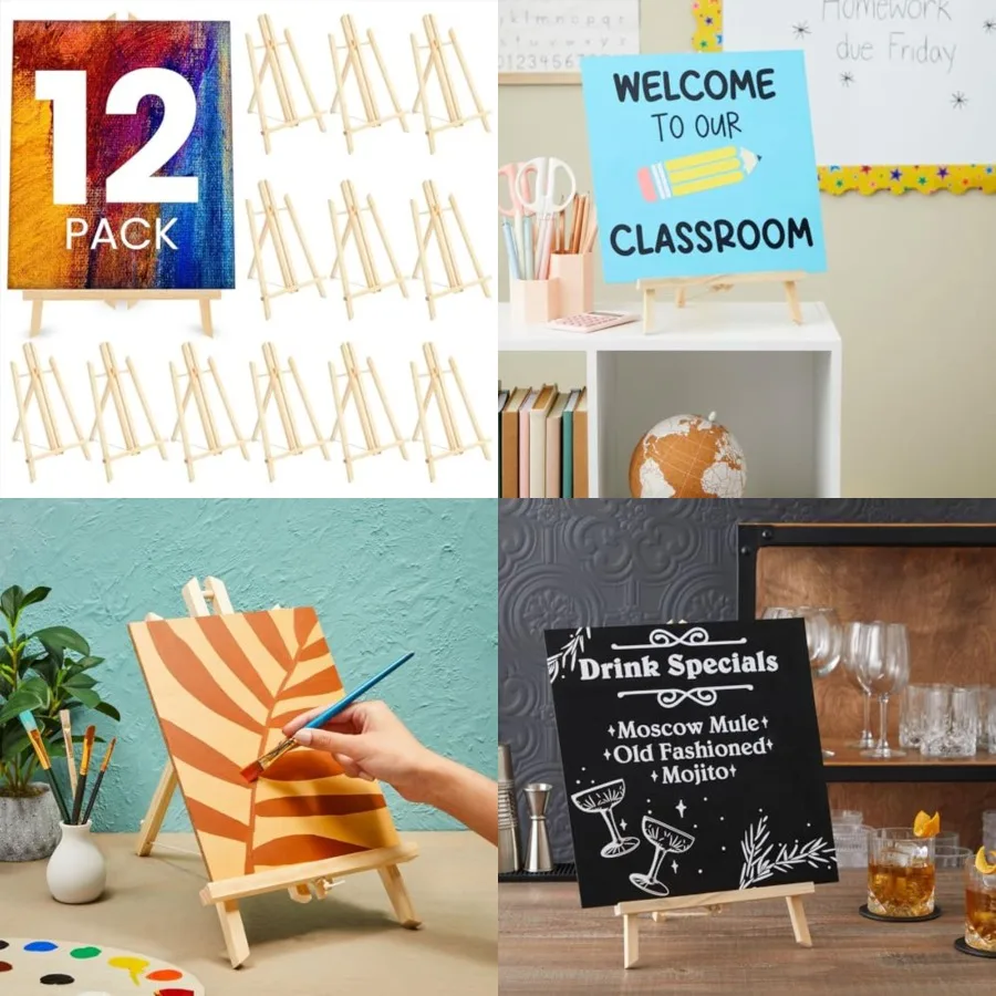Easel Stand for Sign Painting - 12-Pack, Brown Wood, 8.9 x 8.8 x 13.8 in - Foldable A-Frame Tabletop Easels for Classroom Decor
Easel Stand for Sign Painting - 12-Pack, Brown Wood, 8.9 x 8.8 x 13.8 in - Foldable A-Frame Tabletop Easels for Classroom Decor