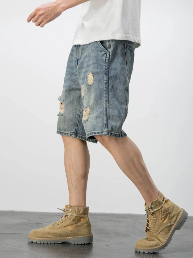 Summer Men's Casual Shorts Knee Length with Retro Design Ripped and Distressed for Loose Baggy Fit Trendy Fashion Edgy
Summer Men's Casual Shorts Knee Length with Retro Design Ripped and Distressed for Loose Baggy Fit Trendy Fashion Edgy