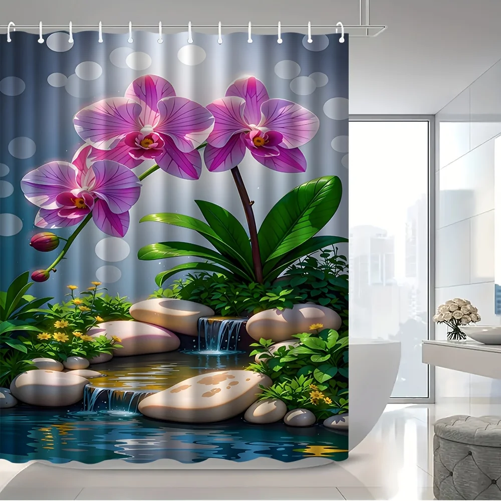 Purple Orchid Garden Shower Curtain Waterfall Stone Pond Nature Decor Floral Bath Curtains for Elegant Home
Purple Orchid Garden Shower Curtain Waterfall Stone Pond Nature Decor Floral Bath Curtains for Elegant Home