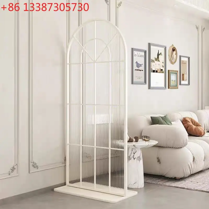 Cream simple French long rainbow glass screen stainless steel living room entrance partition arch
Cream simple French long rainbow glass screen stainless steel living room entrance partition arch