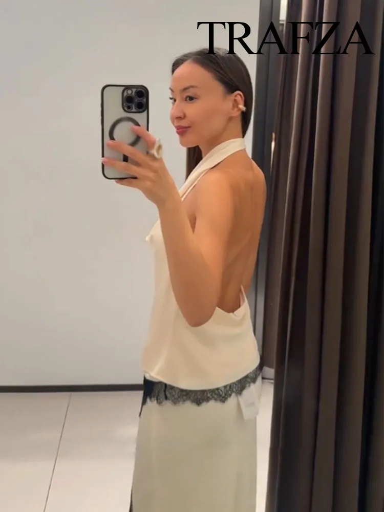 TRAFZA Women 2-Piece Set Summer Fashion Lace Spliced Sexy Backless Neck Halter Vest Top+Elegant Mid Waist Asymmetry Long Skirt
TRAFZA Women 2-Piece Set Summer Fashion Lace Spliced Sexy Backless Neck Halter Vest Top+Elegant Mid Waist Asymmetry Long Skirt