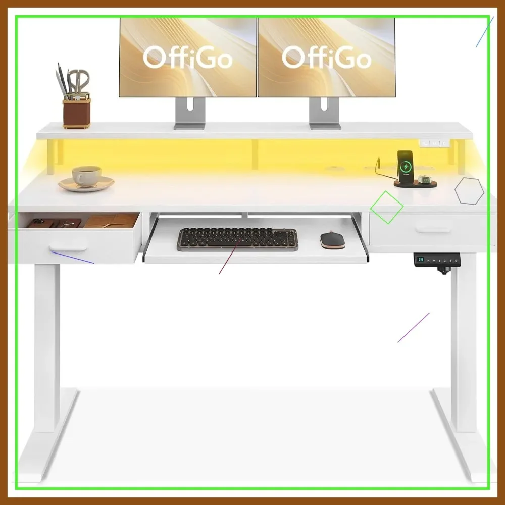 Электрический регулируемый по высоте стол 55 дюймов с выдвижными ящиками, подставкой для клавиатуры, розетками и LED-подсветкой для домашнего офиса
Электрический регулируемый по высоте стол 55 дюймов с выдвижными ящиками, подставкой для клавиатуры, розетками и LED-подсветкой для домашнего офиса