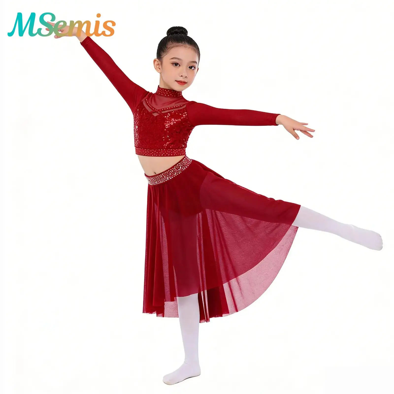 Kids Girls Rhinestones Ballet Lyrical Ballroom Dance Outfit Performance Costume Shiny Sequins Crop Top Side Slit Mesh Skirt
Kids Girls Rhinestones Ballet Lyrical Ballroom Dance Outfit Performance Costume Shiny Sequins Crop Top Side Slit Mesh Skirt