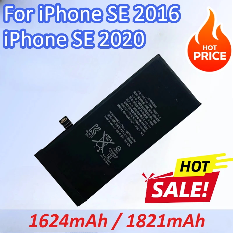 New 1624mAh / 1821mAh High Capacity Replacement Mobile Phone Battery For iPhone SE 2016 iPhone SE 2020
New 1624mAh / 1821mAh High Capacity Replacement Mobile Phone Battery For iPhone SE 2016 iPhone SE 2020