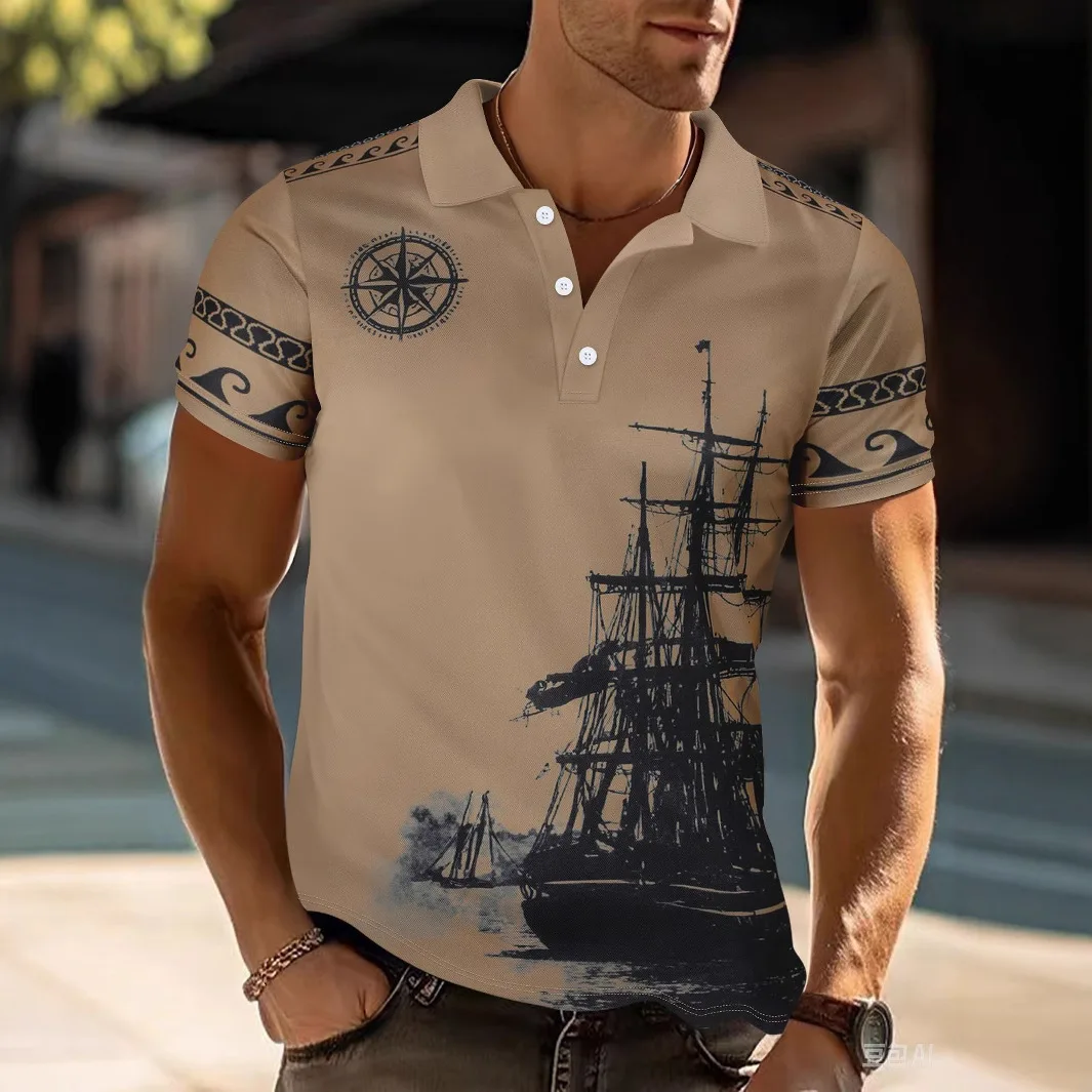 Summer Retro Sailboat Pattern Printed Collared Polo Shirt Men's Casual Short-Sleeved T-Shirt European American Style
Summer Retro Sailboat Pattern Printed Collared Polo Shirt Men's Casual Short-Sleeved T-Shirt European American Style