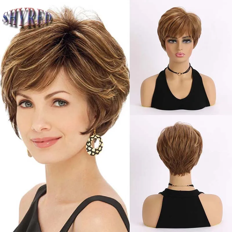 Short Pixie Cut Brown Mixed Golden Yellow Synthetic Wigs with Bangs Curly Wigs for Women Daily Wig Heat Resistant Fiber
Short Pixie Cut Brown Mixed Golden Yellow Synthetic Wigs with Bangs Curly Wigs for Women Daily Wig Heat Resistant Fiber