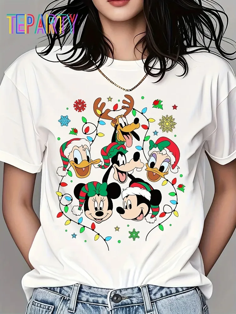 Women's Mickey and Minnie Mouse Christmas Pattern T-Shirt Round Neck Short Sleeve Casual with Holiday Design Christmas T-Shirt
Women's Mickey and Minnie Mouse Christmas Pattern T-Shirt Round Neck Short Sleeve Casual with Holiday Design Christmas T-Shirt