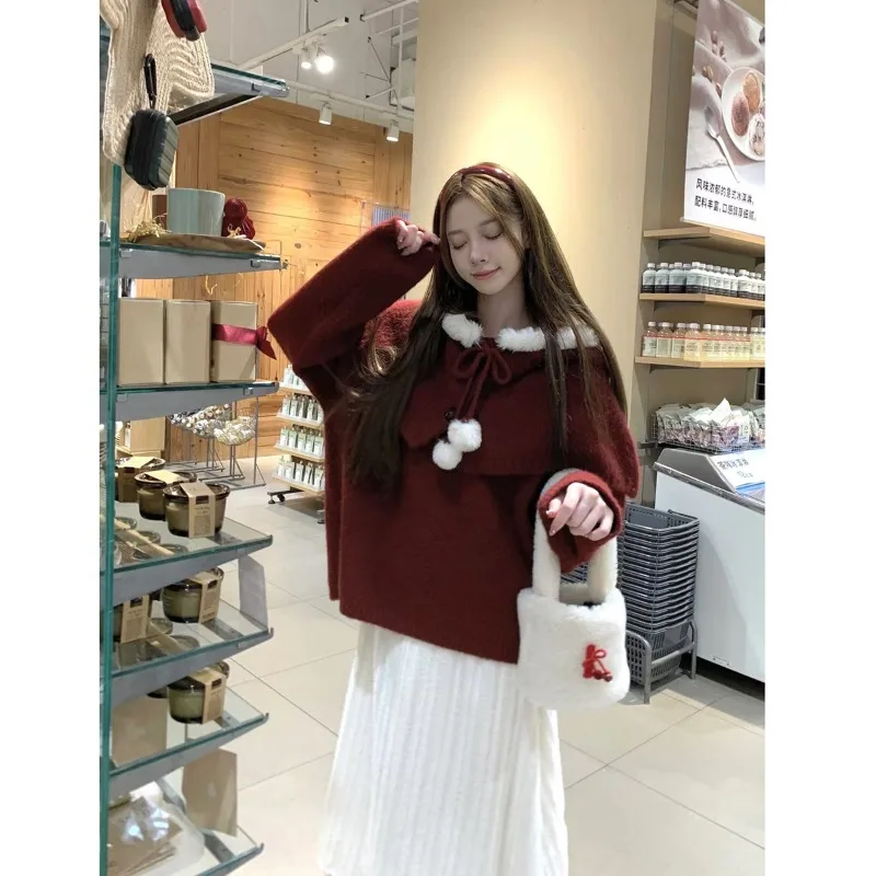 Sweet Hot Girl Cute Cape Sweater Women's Winter Loose Long-sleeved Lace-up Hairball Sweater Fashion Female Clothes
Sweet Hot Girl Cute Cape Sweater Women's Winter Loose Long-sleeved Lace-up Hairball Sweater Fashion Female Clothes