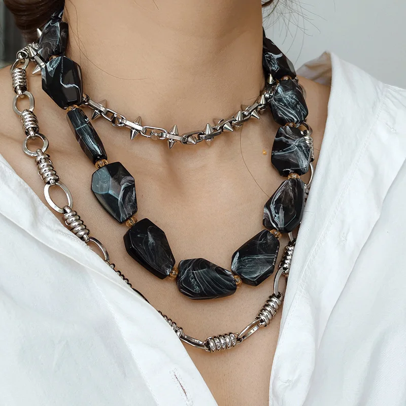 Imitation Natural Stone Big Sweater Chain Stacked Retro Irregular Fake Agate Texture Beaded Acrylic Necklace Age Reducing Choker
Imitation Natural Stone Big Sweater Chain Stacked Retro Irregular Fake Agate Texture Beaded Acrylic Necklace Age Reducing Choker