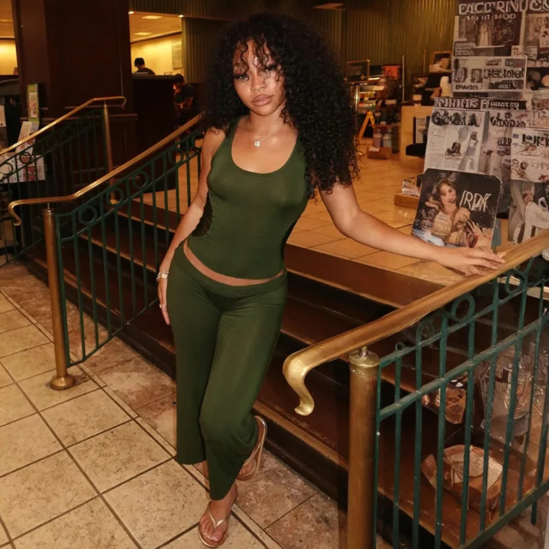 Solid Casual 2 Piece Set Women Sheer Mesh Patchwork Tanks Crop Tops + Wide Leg Pants Fashion Streetwear Suits Holiday Outfits
Solid Casual 2 Piece Set Women Sheer Mesh Patchwork Tanks Crop Tops + Wide Leg Pants Fashion Streetwear Suits Holiday Outfits