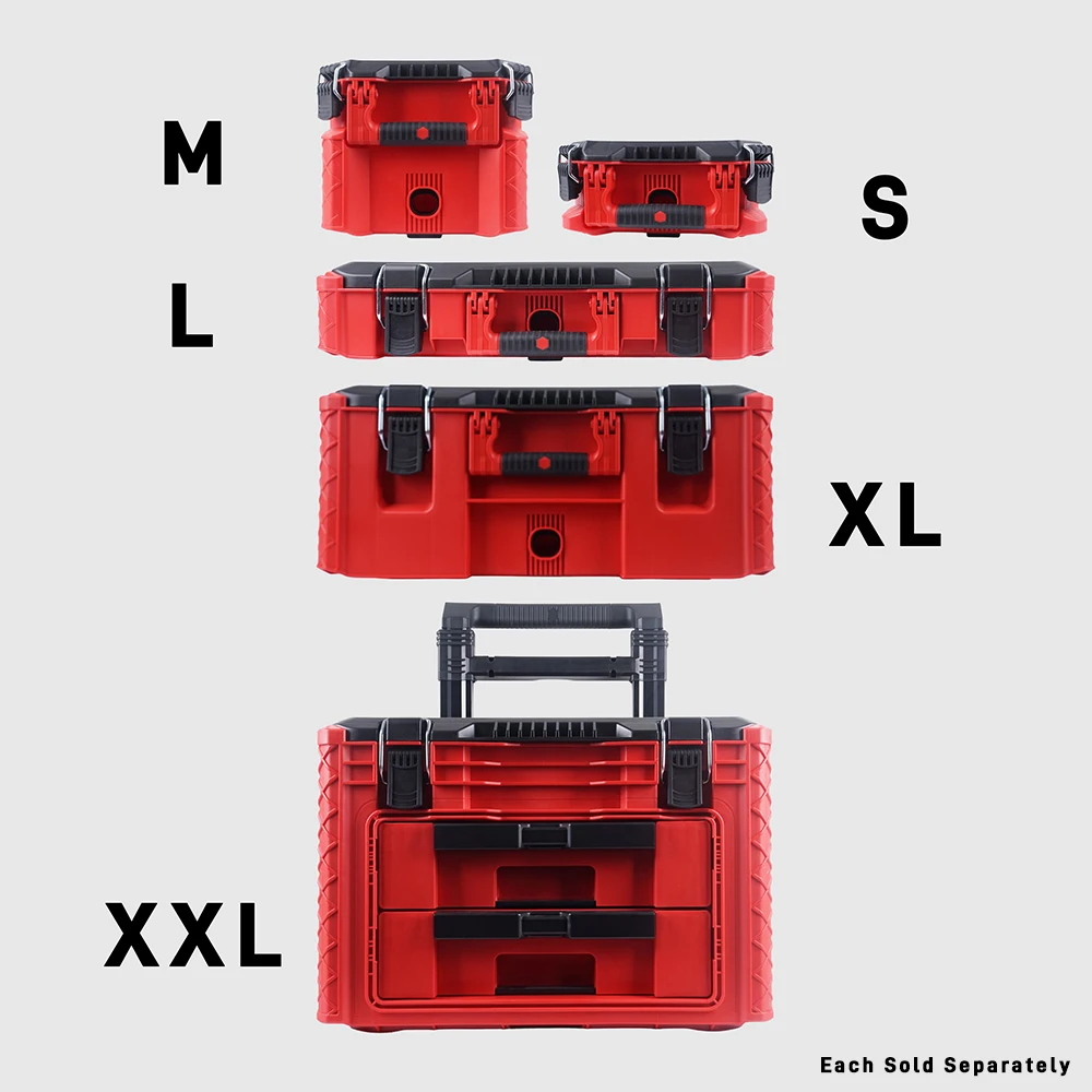 S/M/L/XL/XXL (sell separately) Plastic Flip-top Toolbox set, Equipped with Telescopic Handle and Drawer Stackable Design Toolbox
S/M/L/XL/XXL (sell separately) Plastic Flip-top Toolbox set, Equipped with Telescopic Handle and Drawer Stackable Design Toolbox