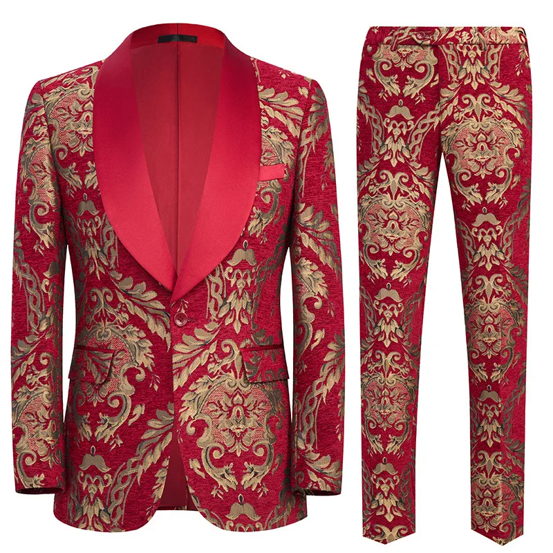 Luxurious Black Two-piece Men's Suit Set Featuring A Gold Jacquard Jacket and Trousers, Perfect for Weddings and Parties.
Luxurious Black Two-piece Men's Suit Set Featuring A Gold Jacquard Jacket and Trousers, Perfect for Weddings and Parties.