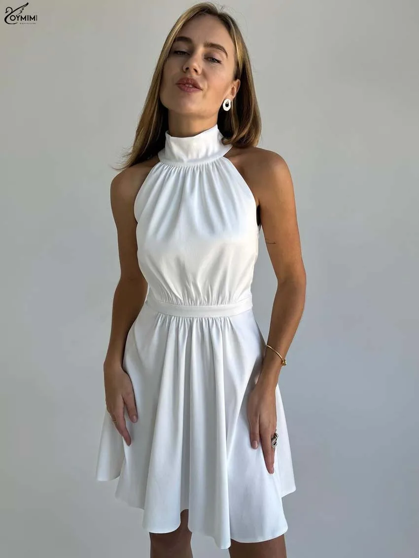Oymimi Fashion White Turtleneck Dresses 2025 Woman Elegant Lace-Up Sleeveless High Waist Dresses Casual New Pleated Mini Dress
Oymimi Fashion White Turtleneck Dresses 2025 Woman Elegant Lace-Up Sleeveless High Waist Dresses Casual New Pleated Mini Dress