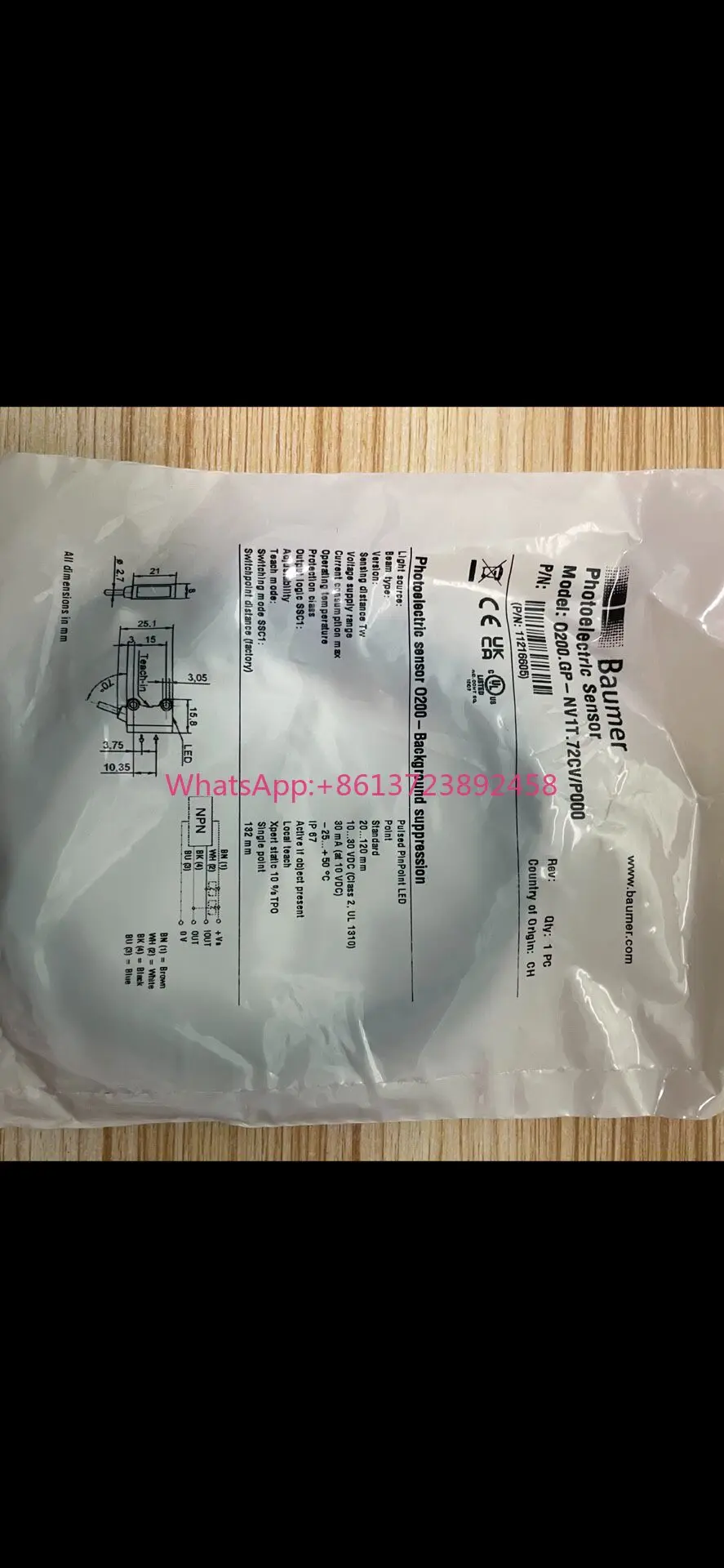 Baumer photoelectric sensor, O200.GP -NV1T.72CV/P000
Baumer photoelectric sensor, O200.GP -NV1T.72CV/P000