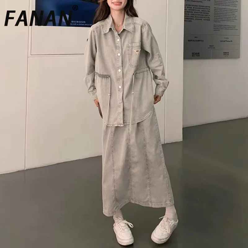 FANAN Women’s Washed Denim Two Piece Set High Waist Slimming Skirt Top 2025 Autumn New Arrival Casual Designer Outfit Fashion 
FANAN Women’s Washed Denim Two Piece Set High Waist Slimming Skirt Top 2025 Autumn New Arrival Casual Designer Outfit Fashion