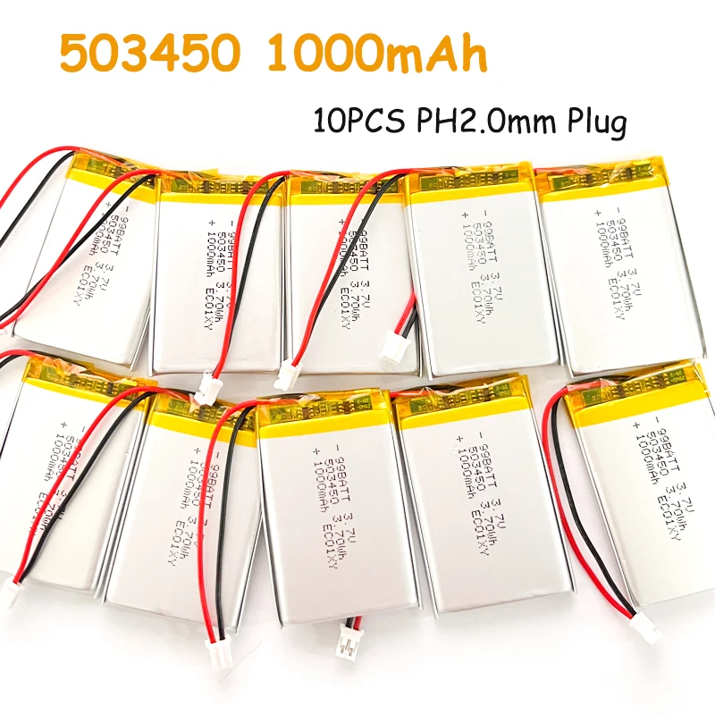 10pcs 3.7V 1000mAh 503450 Lithium Polymer Battery for MP3 MP4 GPS Bluetooth Speaker Smart Phone LED Lamp Rechargeable Battery
10pcs 3.7V 1000mAh 503450 Lithium Polymer Battery for MP3 MP4 GPS Bluetooth Speaker Smart Phone LED Lamp Rechargeable Battery