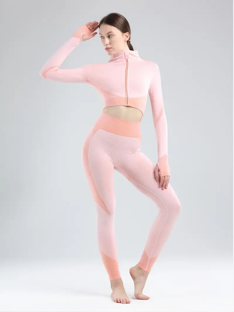 2 Pieces Workout Sets, Contrast Color Cropped Track Jacket & Yoga Leggings, Women's Activewear
2 Pieces Workout Sets, Contrast Color Cropped Track Jacket & Yoga Leggings, Women's Activewear