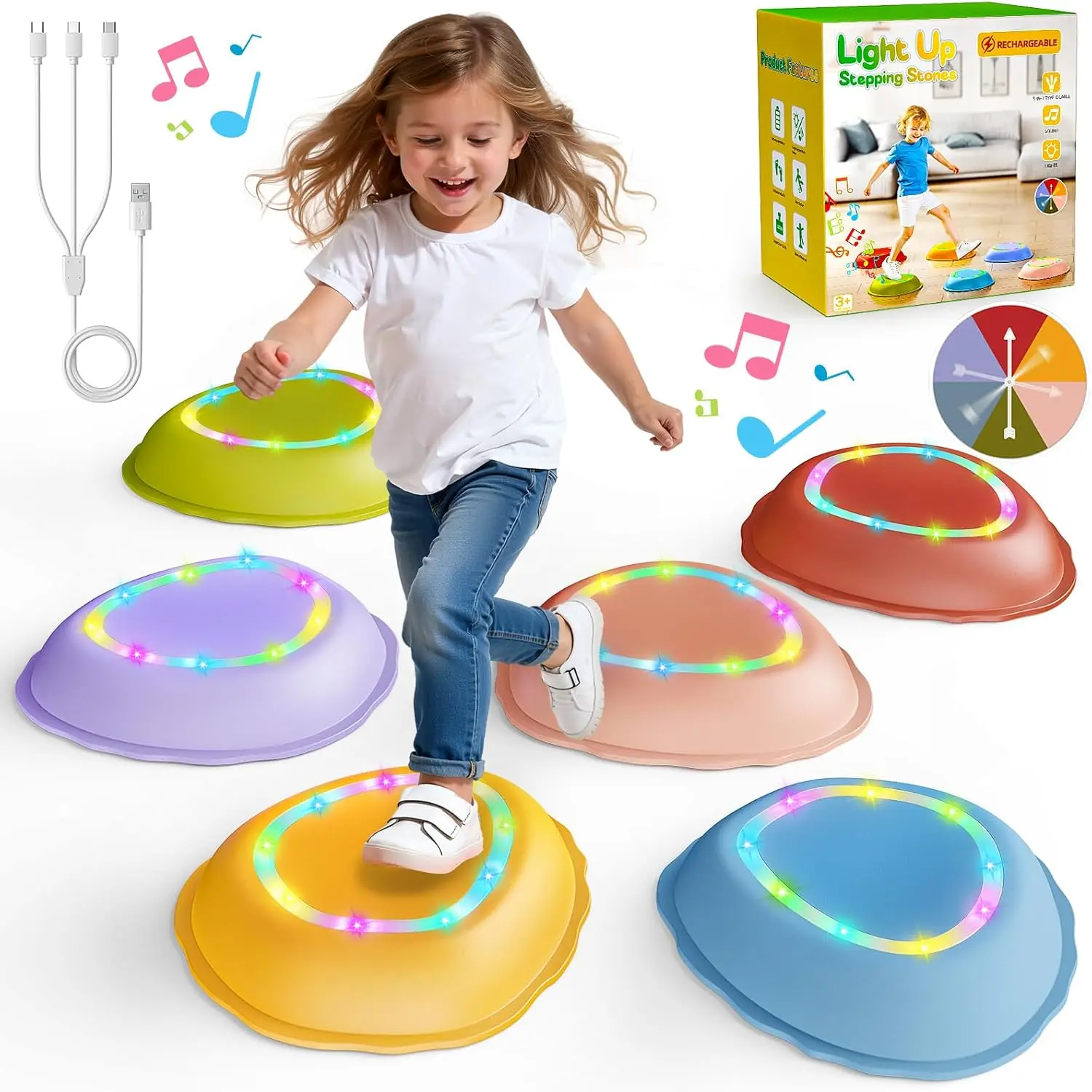 6-Pack Rechargeable Stepping Stones, Non-Slip Sensory Toys with Lights & Music, Indoor Outdoor Play for Toddlers 2-5+ Years
6-Pack Rechargeable Stepping Stones, Non-Slip Sensory Toys with Lights & Music, Indoor Outdoor Play for Toddlers 2-5+ Years