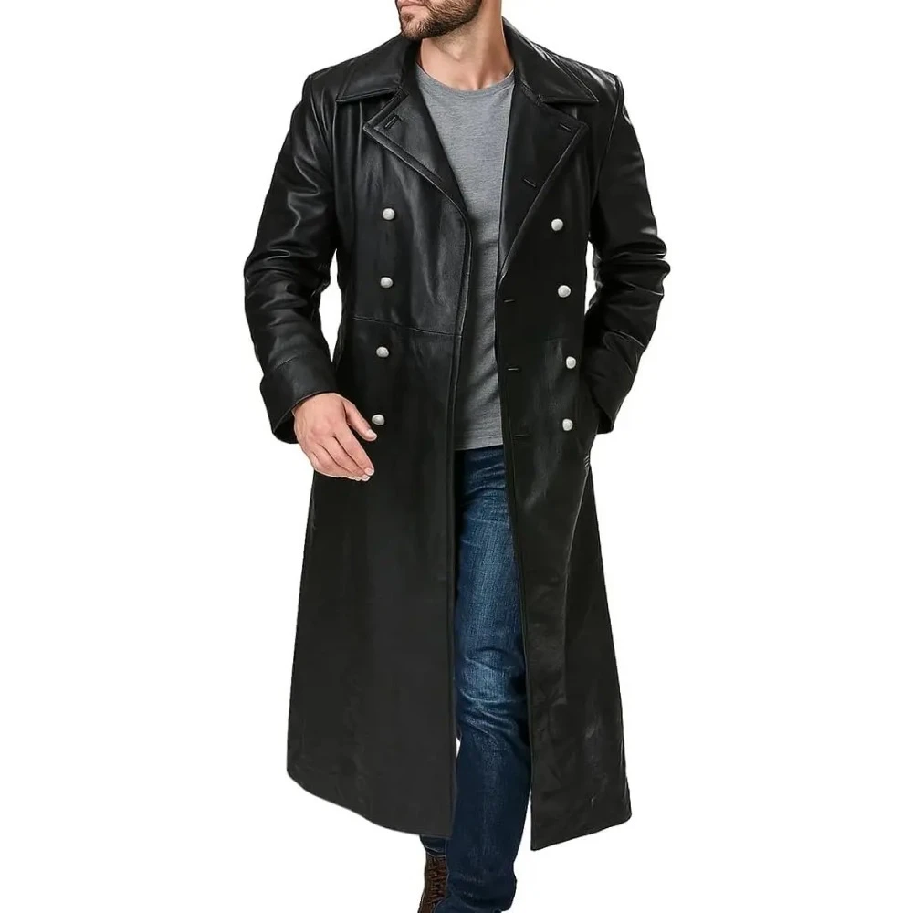 Navy Brown Leather Coat Men's Black Leather Long Trench Coat
Navy Brown Leather Coat Men's Black Leather Long Trench Coat