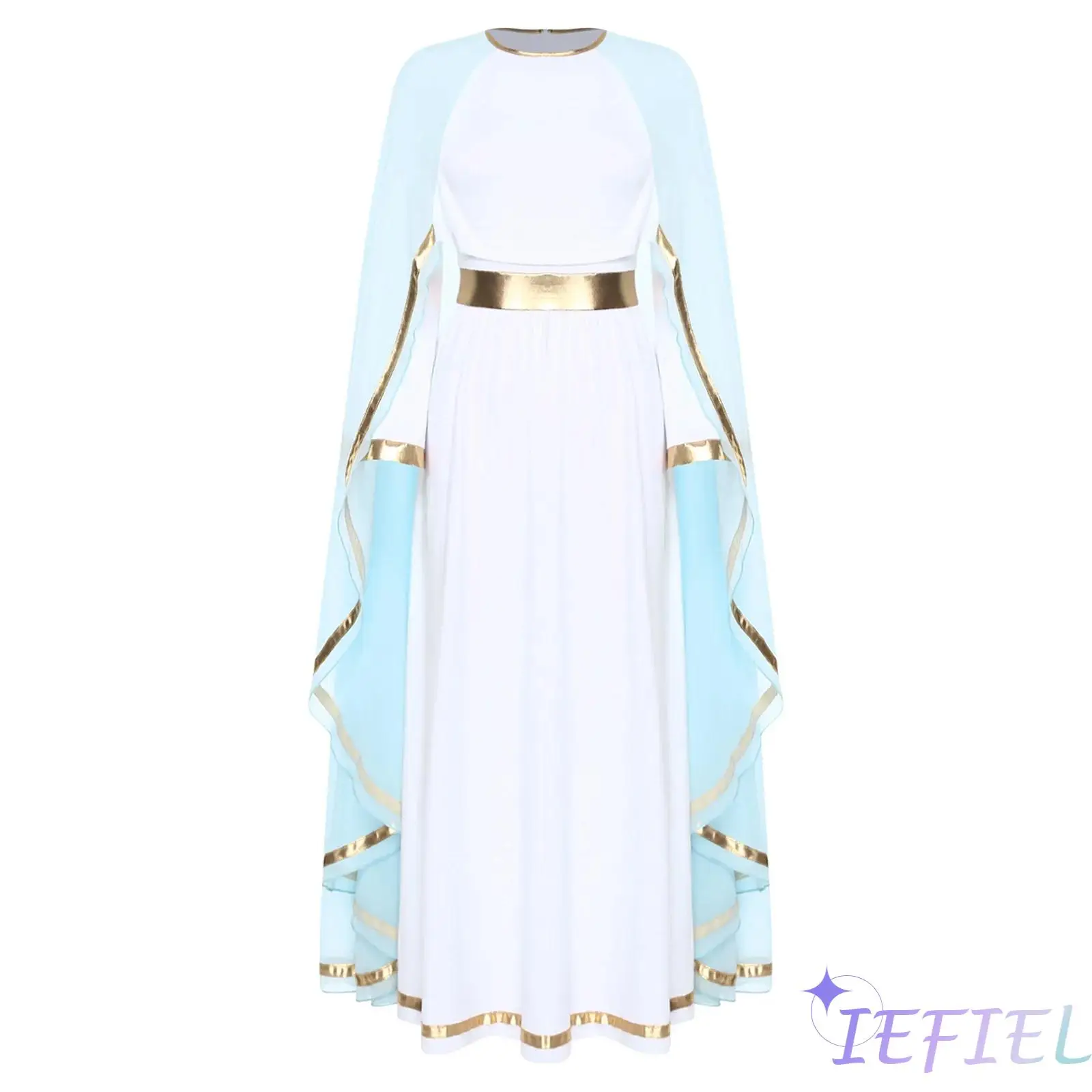 Elegant Women Ancient Greek Dress Integrated Chiffon Cape Flared Metallic Trim Long Sleeve Maxi Toga Dress for Halloween Cosplay
Elegant Women Ancient Greek Dress Integrated Chiffon Cape Flared Metallic Trim Long Sleeve Maxi Toga Dress for Halloween Cosplay