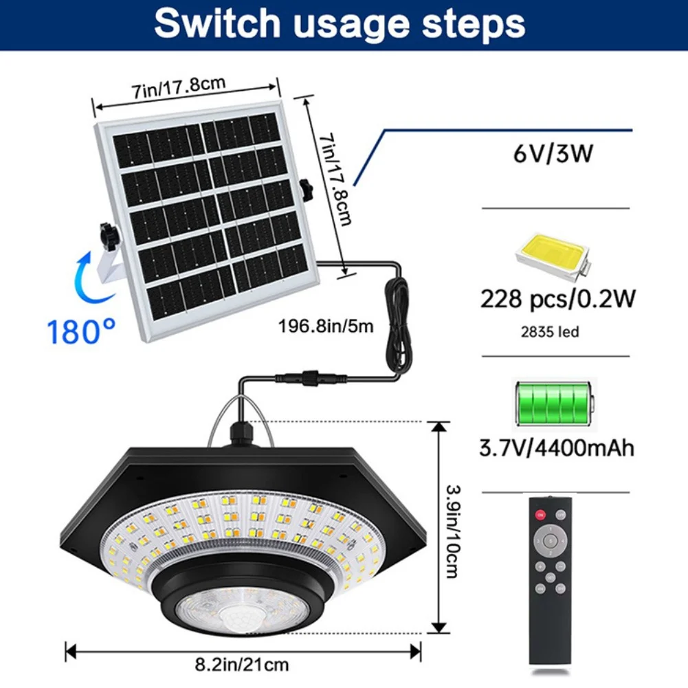 Светильник на солнечной энергии 1000LM с дистанционным управлением с датчиком движения и многорежимными вариантами, номиналом IP65 для надежного использования на открытом воздухе
Светильник на солнечной энергии 1000LM с дистанционным управлением с датчиком движения и многорежимными вариантами, номиналом IP65 для надежного использования на открытом воздухе