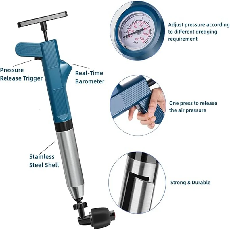 Customizable Pneumatic High-pressure Drain Blaster Tool Set, Stainless Steel Toilet Plunger Pipe Dredger Unblocker Kit
Customizable Pneumatic High-pressure Drain Blaster Tool Set, Stainless Steel Toilet Plunger Pipe Dredger Unblocker Kit