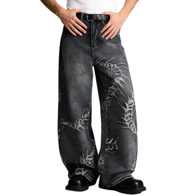 Men's Fashion High Street Loose Fit Y2K Jeans Pants With Centipede Embroidery Streetwear Baggy Vibe Style Denim Trousers
Men's Fashion High Street Loose Fit Y2K Jeans Pants With Centipede Embroidery Streetwear Baggy Vibe Style Denim Trousers