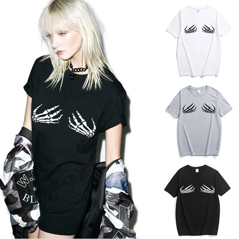 Plus Size Summer T-Shirt for Women Harajuku Punk Cotton Skull Skeleton Hand Printed Casual Loose Female T Shirt Tops Tees
Plus Size Summer T-Shirt for Women Harajuku Punk Cotton Skull Skeleton Hand Printed Casual Loose Female T Shirt Tops Tees