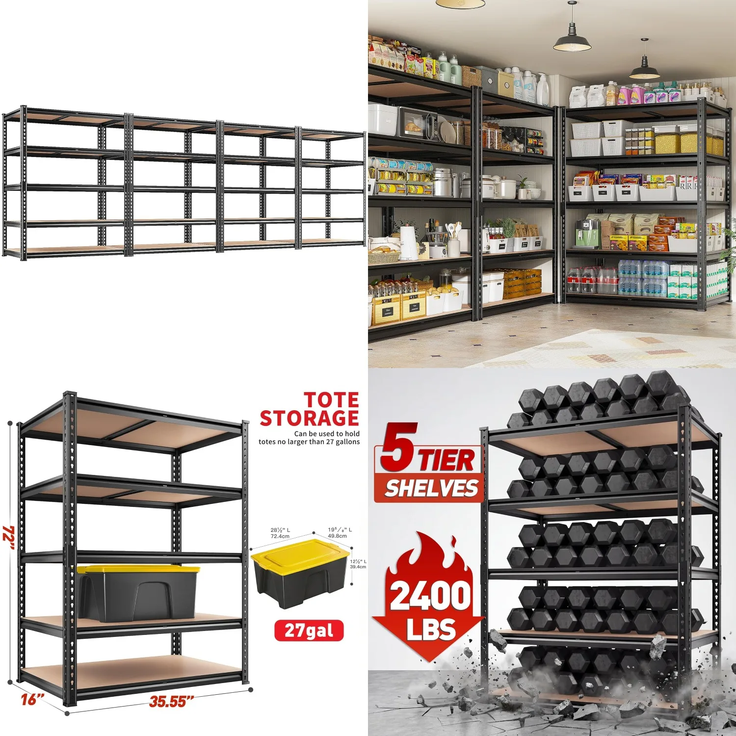 2400LBS Storage Shelves 5 Tier Garage Shelving Heavy Duty, Adjustable Metal Shelving, Garage Shelves for Basement,, Customized
2400LBS Storage Shelves 5 Tier Garage Shelving Heavy Duty, Adjustable Metal Shelving, Garage Shelves for Basement,, Customized