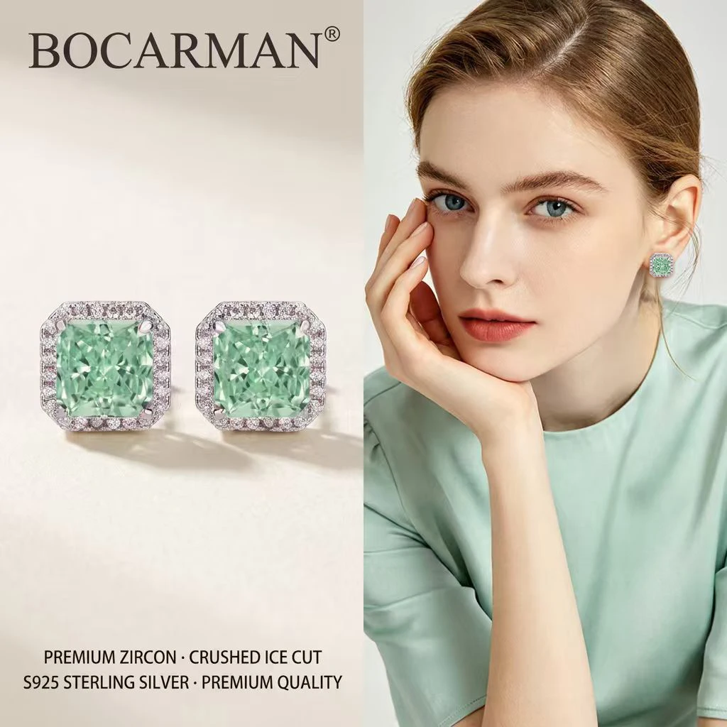 S925 Sterling Silver Zircon Sparkle Ice Cut mint green earrings square Ear studs for women fine jewelry Daily wear gifts
S925 Sterling Silver Zircon Sparkle Ice Cut mint green earrings square Ear studs for women fine jewelry Daily wear gifts