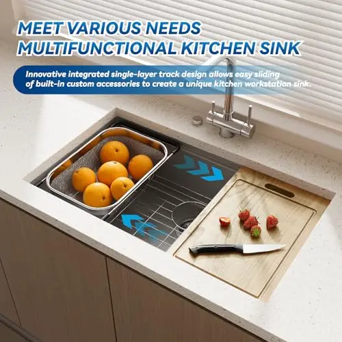 32 Inch Single Bowl Undermount Stainless Steel Kitchen Sink With Integrated Track System And Workstation Accessories
32 Inch Single Bowl Undermount Stainless Steel Kitchen Sink With Integrated Track System And Workstation Accessories