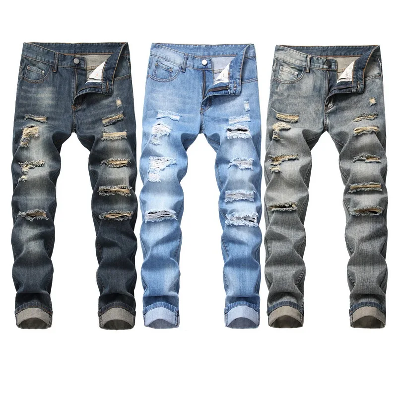 Slim-fit Denim Pants Men's Trousers Nostalgic Torn Brand Ripped Jeans Fashion Straight Men Hip Hop Beggars Male Hole Light Blue
Slim-fit Denim Pants Men's Trousers Nostalgic Torn Brand Ripped Jeans Fashion Straight Men Hip Hop Beggars Male Hole Light Blue