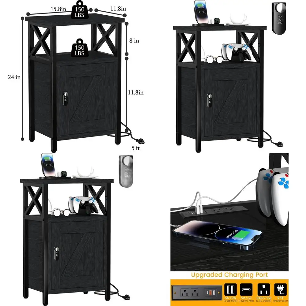 Black Charging Station Nightstand with Drawers, Lock, 3 USB Ports & 2 Outlets for Bedroom, Dorm Living Rooms
Black Charging Station Nightstand with Drawers, Lock, 3 USB Ports & 2 Outlets for Bedroom, Dorm Living Rooms