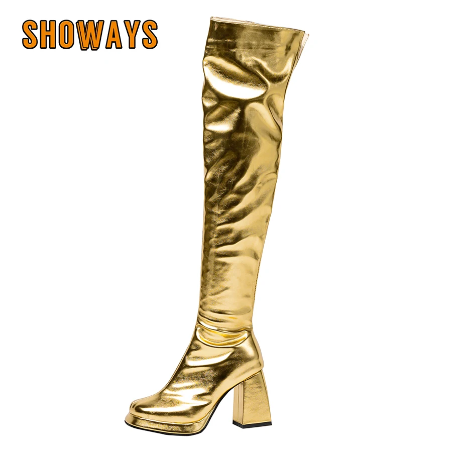 Metallic Silver Over Knee Platform Boots Women Chunky Heels Shiny Gold Party Club Ladies Square Toe Zipper Long Thigh High Boots
Metallic Silver Over Knee Platform Boots Women Chunky Heels Shiny Gold Party Club Ladies Square Toe Zipper Long Thigh High Boots