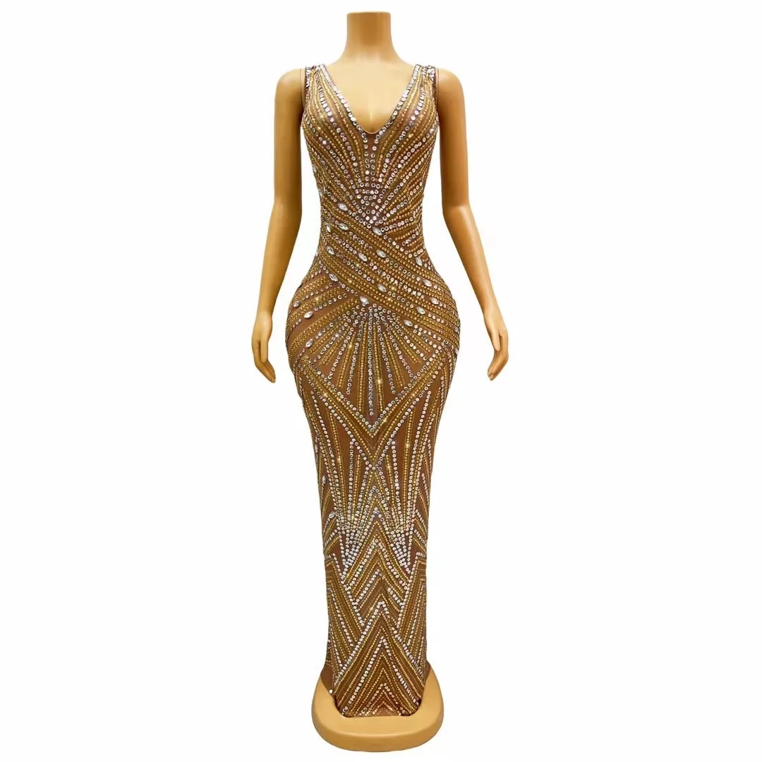 Fashion Designed Silver Gold RhinestonesSequins Transparent Sleeveless Dress BirthdayCelebrate Costume Evening Dance C264
Fashion Designed Silver Gold RhinestonesSequins Transparent Sleeveless Dress BirthdayCelebrate Costume Evening Dance C264
