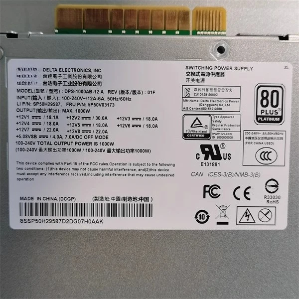 Для Lenovo P520 P620 P720 Блок питания 1000 Вт 5P50V03189 5P50V03173 5P50V03211 FSK001 DPS-1000AB-12 A 100% тестирование
Для Lenovo P520 P620 P720 Блок питания 1000 Вт 5P50V03189 5P50V03173 5P50V03211 FSK001 DPS-1000AB-12 A 100% тестирование