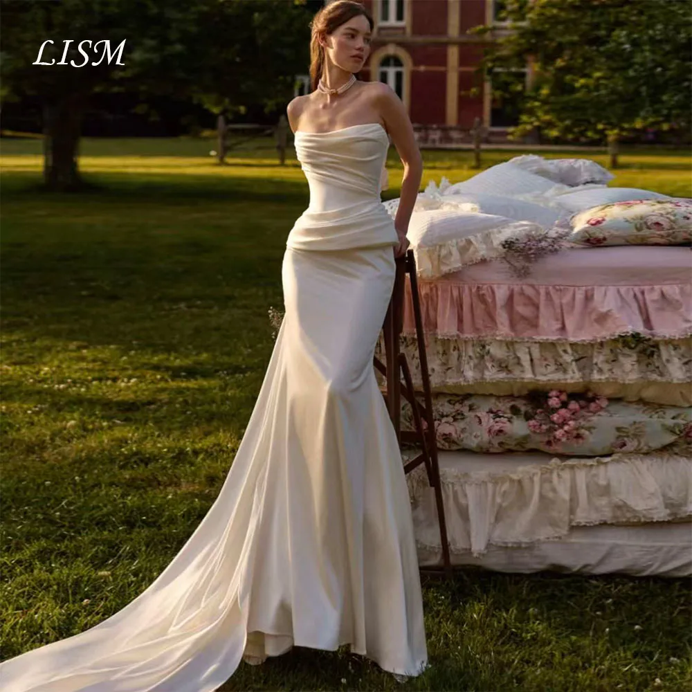 Lism Customized Charming Wedding Dress Strapless Draped Ivory Satin Sweep Train Mermaid Elegant Bridal Gown Vestido De Novia
Lism Customized Charming Wedding Dress Strapless Draped Ivory Satin Sweep Train Mermaid Elegant Bridal Gown Vestido De Novia