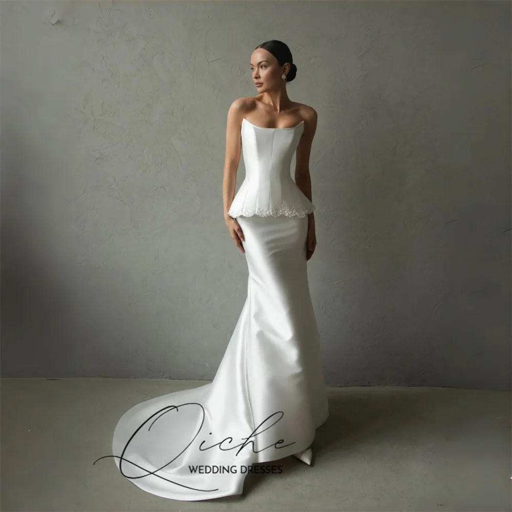 QICHE Elegant Mermaid Satin Beading Wedding Dress Women Boat-Neck Sleeveless Open Back Bridal Gown Vestidos De Noiva Customized
QICHE Elegant Mermaid Satin Beading Wedding Dress Women Boat-Neck Sleeveless Open Back Bridal Gown Vestidos De Noiva Customized
